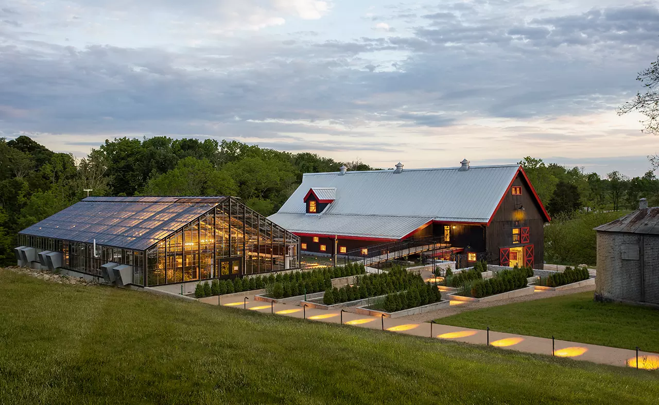 _01_Barn 8 + Greenhouse Twilight from NE (Full Size)